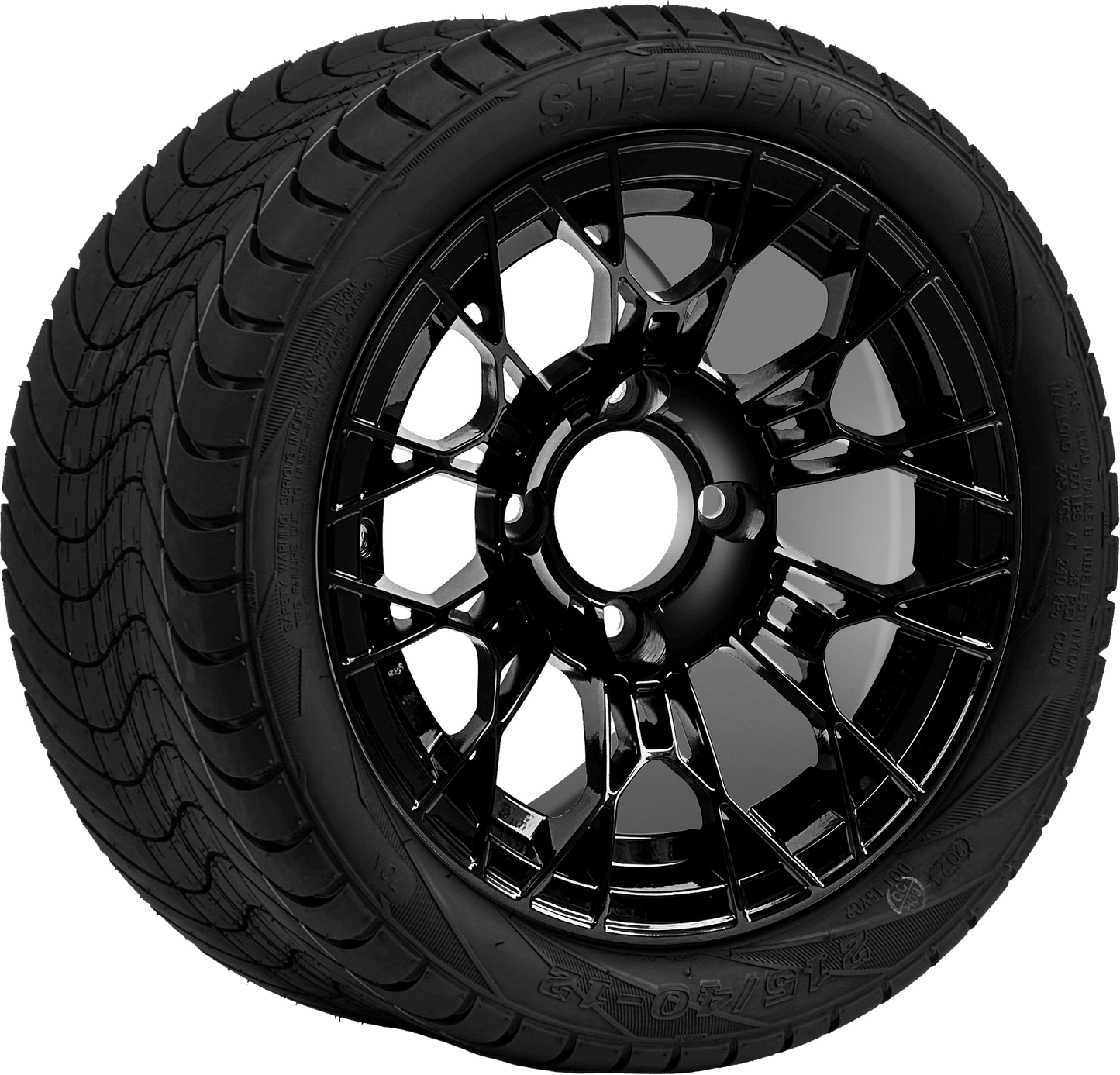 SGC 12″ Grizzly Matte Black Wheel – Aluminum Alloy / STEELENG 22″x10.5″-12″ STINGER All Terrain Tire DOT approved