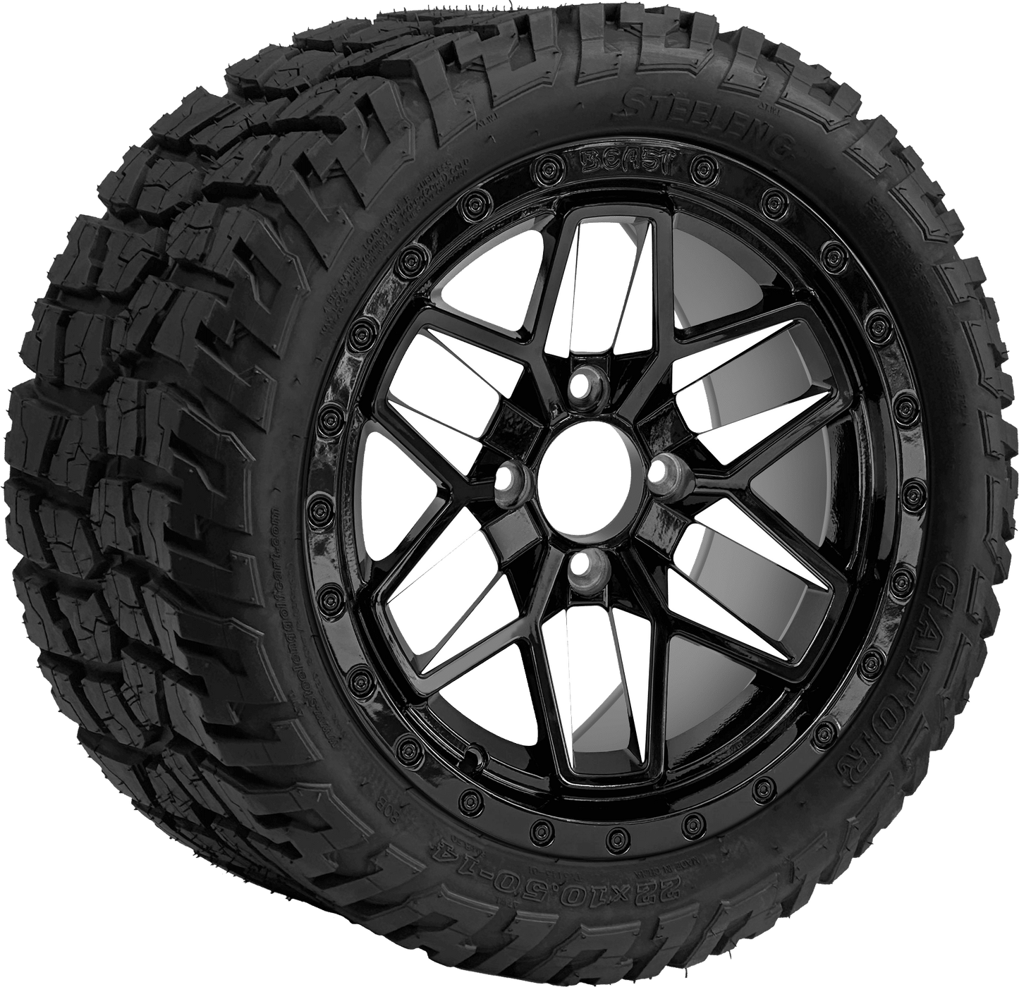 SGC 14″ White Widow Wheel – Aluminum Alloy / STEELENG 22″x10.5″-14″ GATOR All Terrain DOT Approved