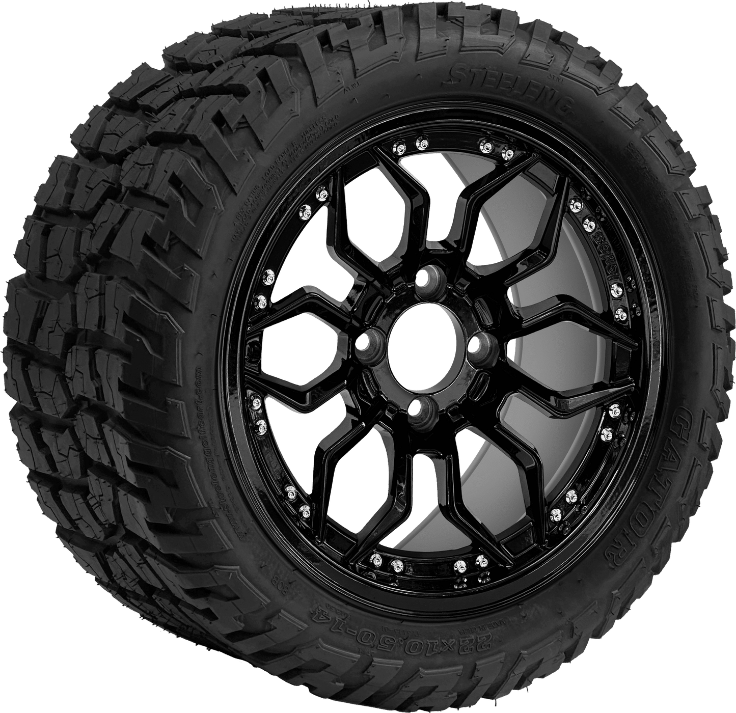 SGC 14″ Scorpion Machined Black Wheel – Aluminum Alloy / STEELENG 22″x10.5″-14″ GATOR All Terrain DOT Approved