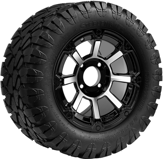 SGC 12″ Cyclops Machined/Black Wheel – Aluminum Alloy / STEELENG 22″x10.5″-12″ STINGER All Terrain Tire DOT approved