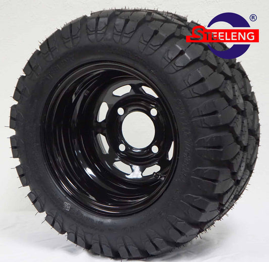 BNDL-SW1001-TR1004 – SGC 10″X7″ Steel Wheel – Black – Slotted / STEELENG 18″x9″-10″ STINGER All Terrain Tire DOT approved