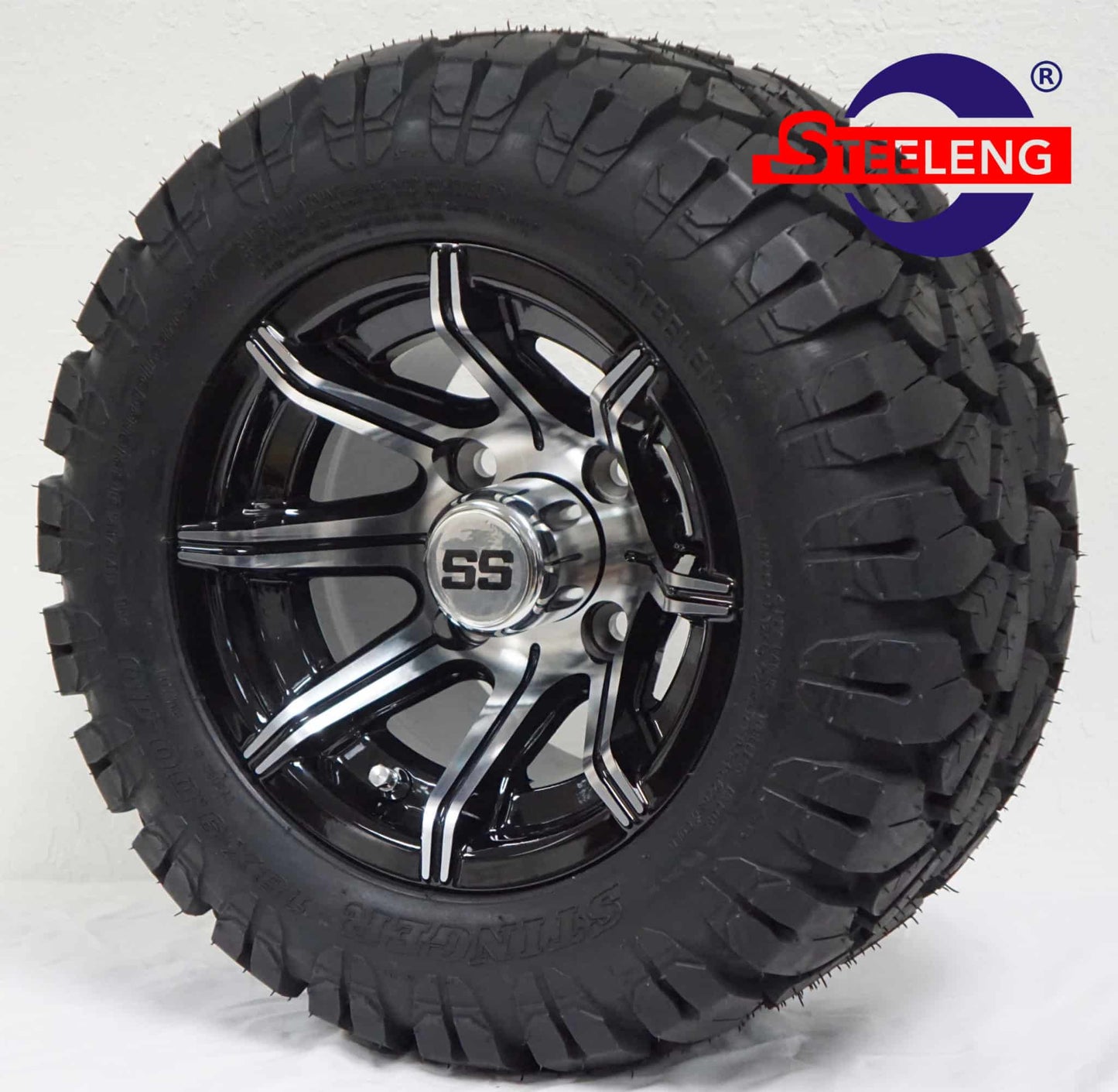 SGC 10″ Spider Machined/Black Wheel – Aluminum Alloy / STEELENG 18″x9″-10″ STINGER All Terrain Tire DOT approved