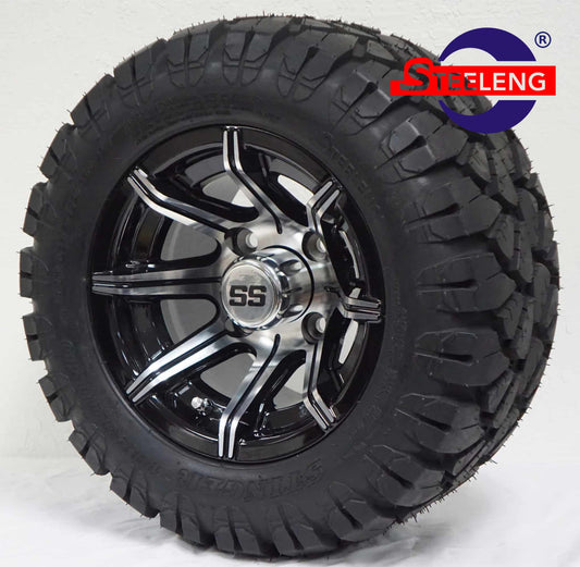 SGC 10″ Spider Machined/Black Wheel – Aluminum Alloy / STEELENG 18″x9″-10″ STINGER All Terrain Tire DOT approved