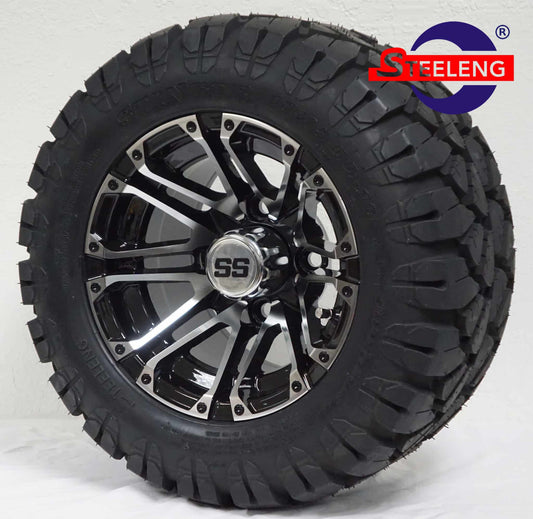 SGC 10″ Lancer Machined/Black Wheel – Aluminum Alloy / STEELENG 18″x9″-10″ STINGER All Terrain Tire DOT approved