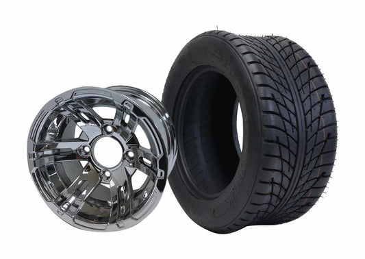 SGC 10″ x 7″ Bulldog Chrome Wheel – Aluminum Alloy / STEELENG 205/50-10 Low Profile Tire DOT Approved