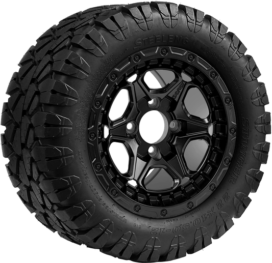 SGC 12″ Grizzly Matte Black Wheel – Aluminum Alloy / STEELENG 22″x10.5″-12″ STINGER All Terrain Tire DOT approved