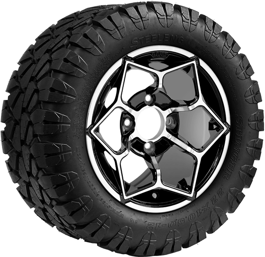 12″ Hammerhead Machined/Black Wheel – Aluminum Alloy / STEELENG 22″x10.5″-12″ STINGER All Terrain Tire DOT approved