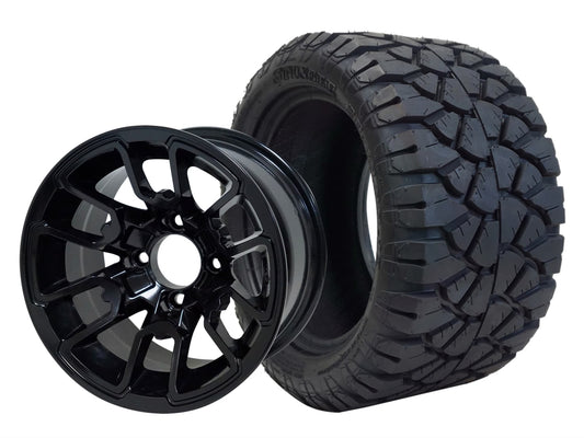 SGC 12″ Lizard Glossy Black Wheel – Aluminum Alloy / STEELENG 22″x10.5″-12″ STINGER All Terrain Tire DOT approved