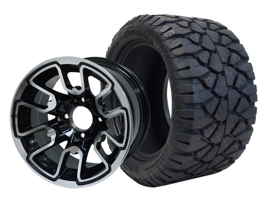 SGC 12″ Lizard Machined/Black Wheel – Aluminum Alloy / STEELENG 22″x10.5″-12″ STINGER All Terrain Tire DOT approved