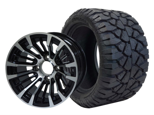 SGC 12″ Matador Machined/Black Wheel – Aluminum Alloy / STEELENG 22″x10.5″-12″ STINGER All Terrain Tire DOT approved
