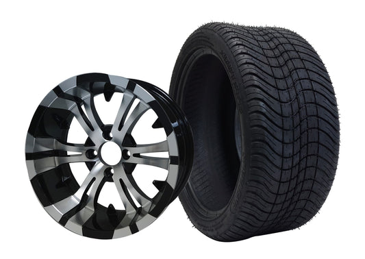SGC 14″ x 7″ Vampire Machined/Black Wheel – Aluminum Alloy / STEELENG 22″x10.5″-14″ GATOR All Terrain Tire DOT Approved