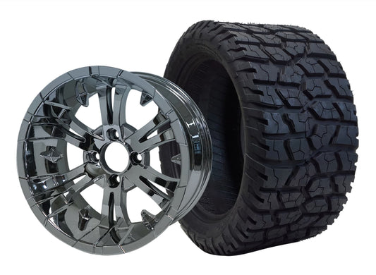 SGC 14″ x 7″ Vampire Chrome Wheel – Aluminum Alloy / STEELENG 22″x10.5″-14″ GATOR All Terrain Tire DOT Approved