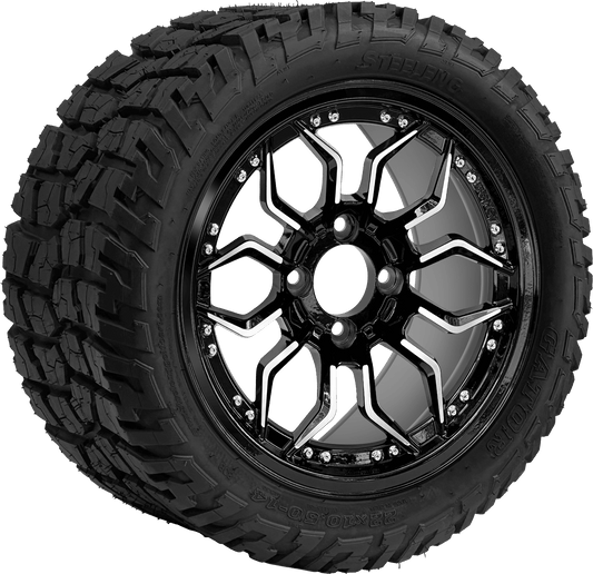 SGC 14″ Scorpion Machined Black Wheel – Aluminum Alloy / STEELENG 22″x10.5″-14″ GATOR All Terrain DOT Approved